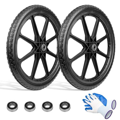20" Wheelbarrow Wheels Fit for Rubbermaid, Flat Free Carts Tire for Wheelbarrow, Garden Trailers, Yard Trailers, U tility Carts, L awn Carts, with 3/4" & 5/8" Bearing, 2-1/2" Centered Hub, 2 Pack