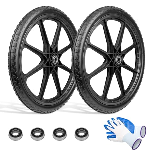 20" Wheelbarrow Wheels Fit for Rubbermaid, Flat Free Carts Tire for Wheelbarrow, Garden Trailers, Yard Trailers, U tility Carts, L awn Carts, with 3/4" & 5/8" Bearing, 2-1/2" Centered Hub, 2 Pack