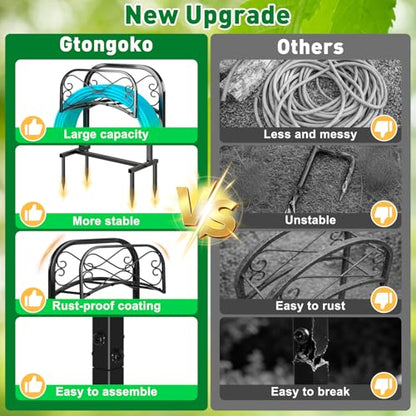 Gtongoko Garden Hose Holder for Outside 70" with 4 Prongs Base & 2 Shepherds Hooks Heavy Duty Freestanding Metal Water Hose Holder Stand Holds Up to 150FT Hose & 44LB Detachable Hose Storage for Yard - size: 70 Inch