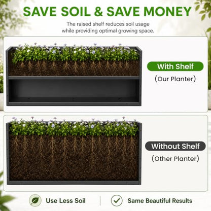 38 Inch Rectangular Outdoor Planter Box, Heavy Duty Galvanized Steel - size: 38 inch