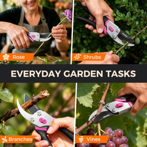 Bypass Pruning Shears, 8.5" Jam-Proof Spring Clippers for branches - color: Rose Pink-new