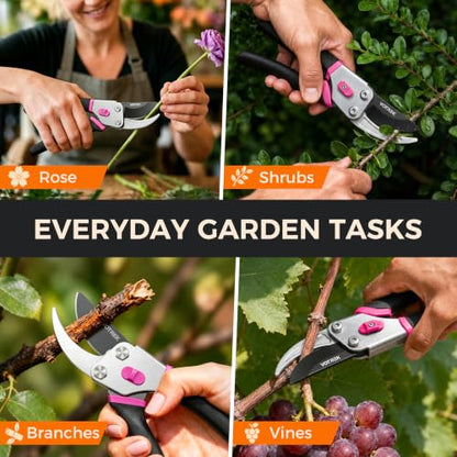 Bypass Pruning Shears, 8.5" Jam-Proof Spring Clippers for branches - color: Rose Pink-new