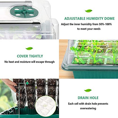 Seed Starter Tray with Grow Light, 2 Packs 80 Cells Seed Starting Kit Seedling Starter Trays with Grow Lights, Plant Germination Trays with Humidity Dome Plant Starter Kit - color: Green