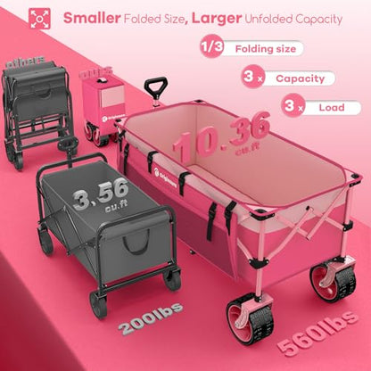 Originsure 300L Beach Wagons Carts Foldable with Big Wheels, 560lbs, Pink - color: Pink