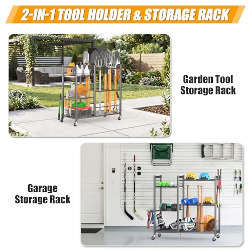 Ultrawall Garden Tool Organizer with Wheels, Yard Tool Storage Stand - size: Large
