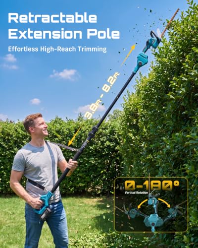 SEESII 6-in-1 Cordless Pole Saw & Hedge Trimmer Combo, 2×4000mAh Batteries - color: Navy Blue