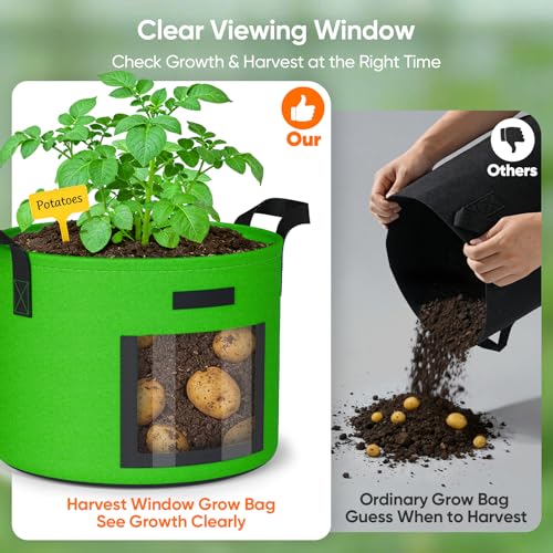 10 Gallon Potato Grow Bags: 5 Pack 350G Heavy Duty Thickened Felt Grow Bags - size: 5 Pack-10 Gallon