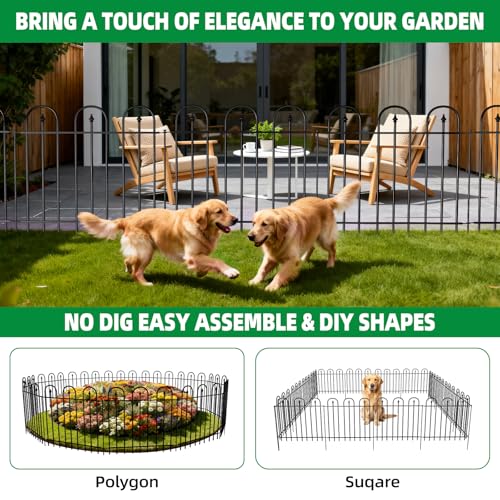 Garden Fence Animal Barrier - 10 Panels, 24 in(H) x 24 ft(L) No Dig Garden Fence, Arched Decorative Garden Fence Border with Ground Stakes, Rustproof Metal Fencing for Yard Patio Dog Rabbit - size: 10 Panels-24 ft(L) X 24 in(H)