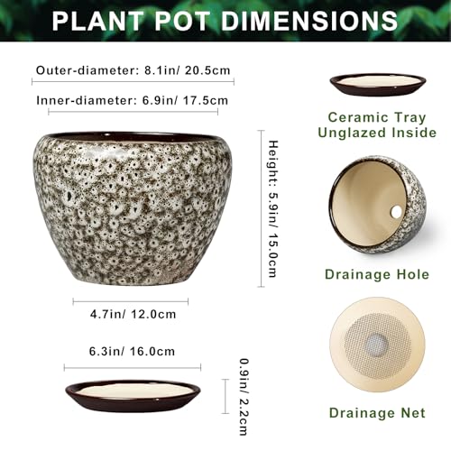 Ceramic Plant Pots, 8 Inch Planters Indoor, White Leopard - color: White Leopard, size: 8 Inch