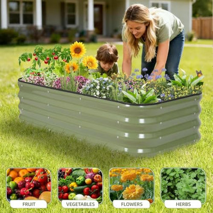 3-in-1 Modular Raised Garden Bed Kit - Adjustable Sizes (4x2x1ft, 3x3x1ft, 5x1x1ft) - Heavy-Duty Galvanized Steel Planter Box with Bracing Rods & Gloves for Vegetables, Fruits, Flowers - color: Green, size: 4×2×1FT