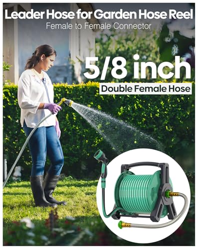 Short Metal Garden Hose 15ft with Female to Female Connector, Stainless Steel Small Leader Hose for Hose Reel, Long, Flexible, Lightweight & Heavy Duty Water Pipe, Outdoor Water Hose Extension Adapter - size: 15ft Female to Female