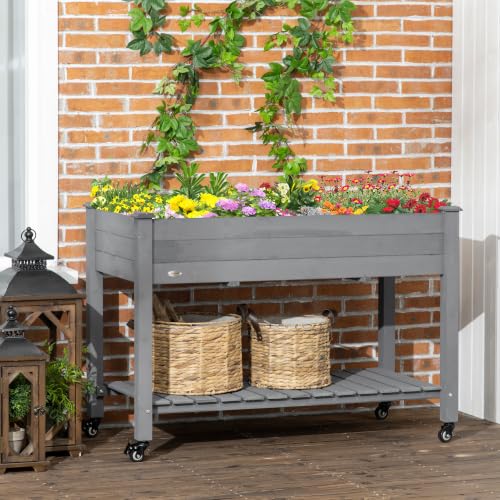 Outsunny Raised Garden Bed Elevated Planter Box 47" x 22" x 33", Dark Gray - color: Dark Gray, size: 47" x 22" x 33"