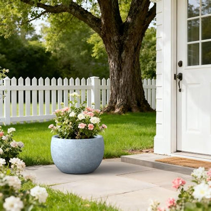 Kante Large Round Bowl Blue Gray Concrete Planter 20" Dia, Outdoor - color: Gray, size: 19.9" d