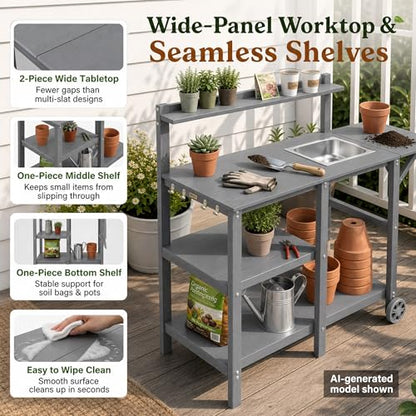 YEFU Potting Bench with Sink, All-Weather Resistant,Grey - color: Gray, size: Premium