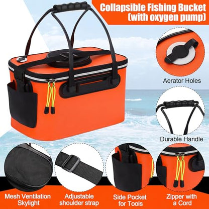 2 Pcs Fishing Bucket and Live Bait Aerator - color: Orange