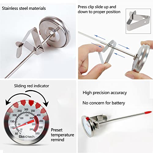 Water Proof 2" Dial Deep Fry Thermometer, Stainless Steel Cooking Thermometers for Meat Candy Grill Turkey, BBQ 12" Long Stem