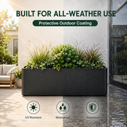 2 Pack 32" Large Rectangular Metal Planter Boxes Outdoor, Long Planter Box - size: 32"L x 12"W x 15.98"H