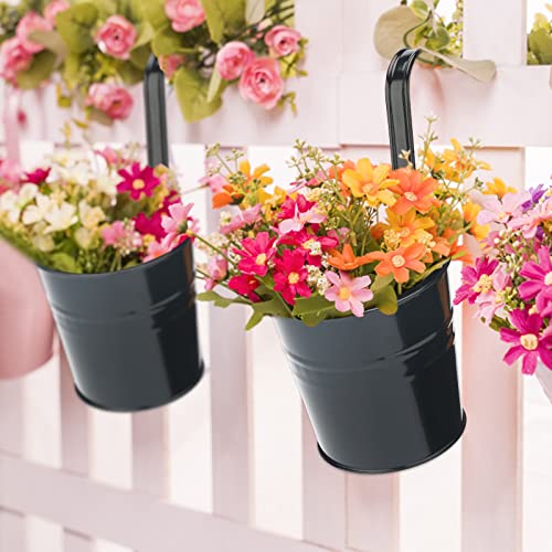 KINGLAKE Flower Pots,10 Pcs Metal Iron Hanging Flower Plant Pots Balcony Garden Plant Planter Baskets Fence Bucket Pot 4'' Flower Holders with Detachable Hook Black - color: Black, size: 4 Inch