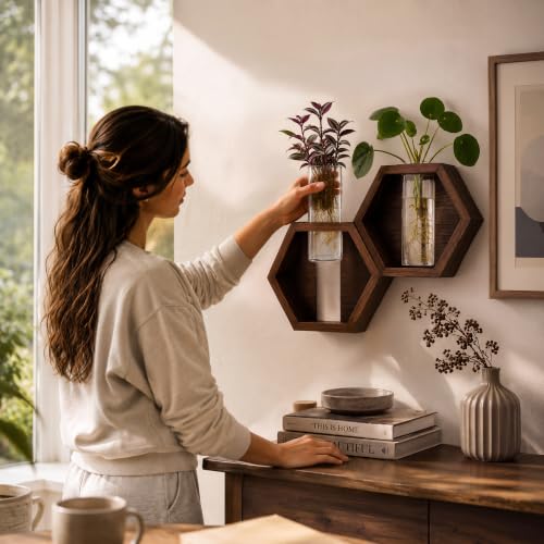 AVERGO Wall Plant Decor (1-Pack), Acacia Wood Indoor Wall Planter - color: Acacia