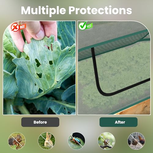 2 Pack Raised Garden Bed Covers, 45 x 22 x 17 in Pop Up Plant Covers for Frost Protection, Mesh Garden Bed Protector with Zipper for Vegetables & Seedlings, Birds & Small Animals, 16 Stakes
