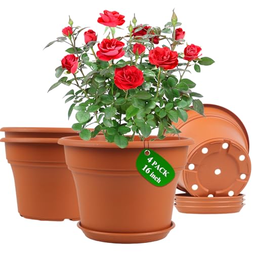 Pottiffe Plant-Pots-Planters-Indoor-Outdoor, 16 inch 4 Pack Terracotta - color: Terracotta, size: 16 inch-4Pack
