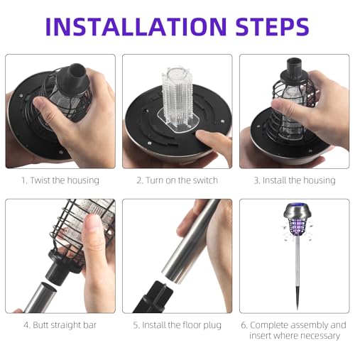 2026 Solar Bug Zapper Outdoor Waterproof Mosquito Repellent Outdoor Patio Mosquito Trap & Killer for Backyard, Garden, Farm, Solar Powered Fly Zapper for Small Flying Insect, Gnats, Flies, Moths(4)