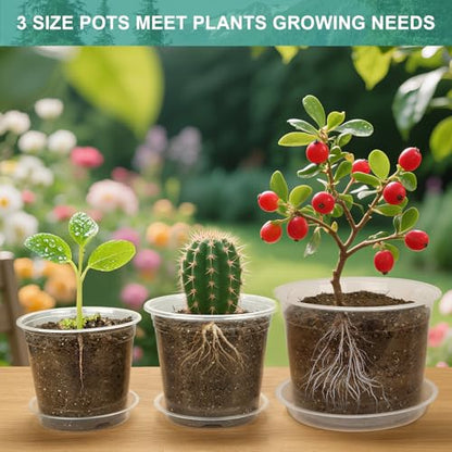 OUPSAUI 8 Inch Clear Nursery Pots with Drainage and Saucer, 5 Pack Large Plastic Pots for Plant, Seedling Starter Pot, Garden Pots for Succulents Flower Vegetables Herb - size: 8 Inch