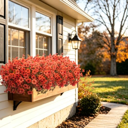 20 Bundles Fake Mums UV Resistant Artificial Fall Flowers for Outdoors - color: Fall Orange Red
