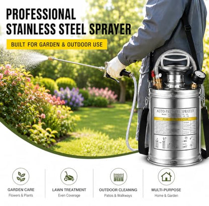 1Gal Stainless Steel Pump Up Sprayer Reinforced Hose, Hand Pump Sprayer with Pressure Gauge&Safety Valve, Adjustable Nozzle Suitable for Gardening (1 Gallon) - style: 1 Gal