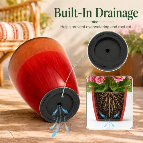 Neoaider Set of 3 Tall Planter, 24/21/12in Large Plastic Planter, Firey Red - color: Fiery Red