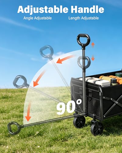Collapsible Wagon Cart, Folding Cart with 360LBS Capacity, Black - color: Black_360lbs