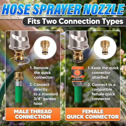 Metal Garden Heavy Duty Hose Nozzle, 8 Spray Patterns, Lock Clip - color: Metal-Yellow