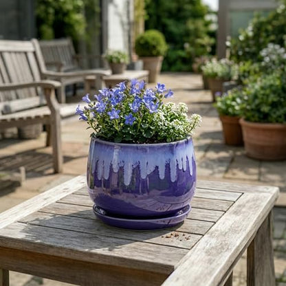 Ceramic Flower Pots, 7 Inch Indoor Planter with Drainage, Blue - size: 7 Inch, style: Blue