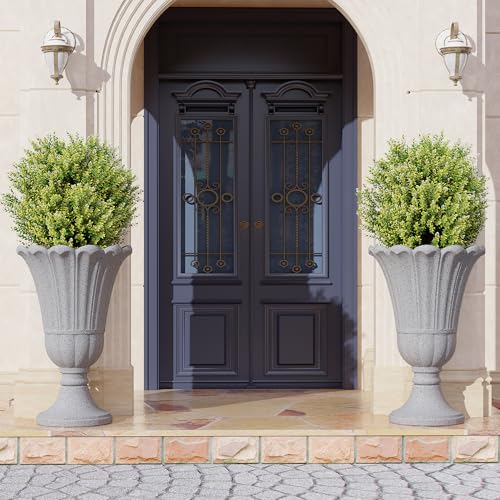 24" Tall Urn Planters Set of 2, Grey Outdoor Planter for Porch - color: Grey-petal
