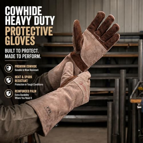 Welding Gloves -Long Sleeve Fireproof and Heat Resistant 15IN XL - color: Brown 1 Pair, size: X-Large