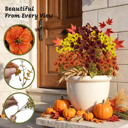 12 Bundles Artificial Mums, UV Resistant, Orange