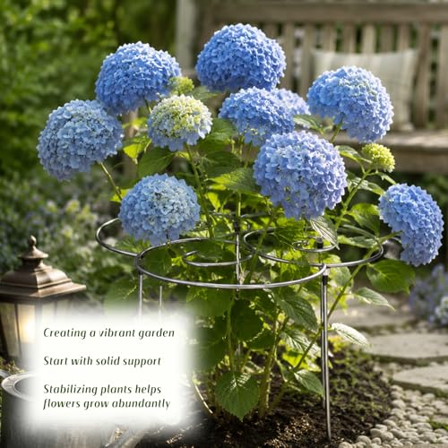 Metal Plant Support Ring for Garden, Heavy Duty Peony & Dahlia Cages and Supports Spiral Flower Support Stake Ring for Indoor Outdoor Potted Flowers (Small)