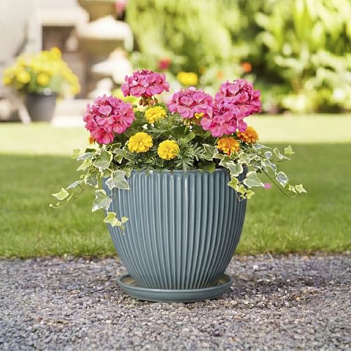 10 Inch Plant Pot, Ceramic Flower Pots with Saucer, Glaze Blue - color: Glaze Blue, size: 10 Inch
