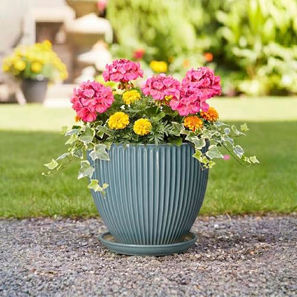 10 Inch Plant Pot, Ceramic Flower Pots with Saucer, Glaze Blue - color: Glaze Blue, size: 10 Inch