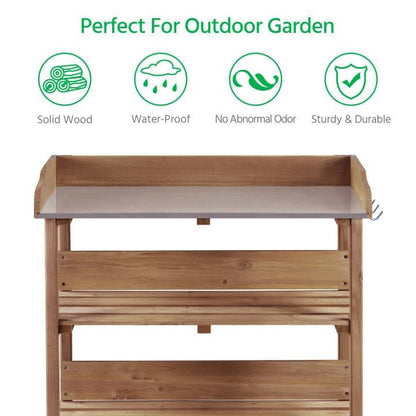 Topeakmart Potting Bench, Metal Top Garden Table for Outdoors,Brown - color: Brown