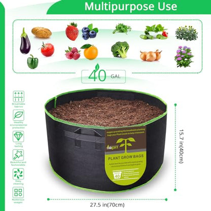 4-Pack 40 Gallon Fabric Flower Pots Garden Felt Grow Bags with Handle (Black) - size: 40 Gallon 4 Pack