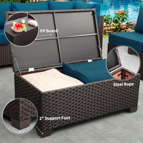 Rattaner Outdoor Storage Table Wicker Patio Coffee Table All-Weather Wicker Side Table with Waterproof Cover, Brown - color: Brown