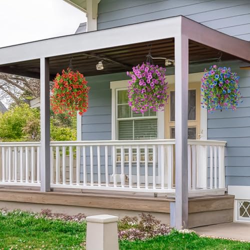 INQCMY 2 Pcs Artificial Fake Hanging Flowers for Outdoors UV Resistant - color: Purple2