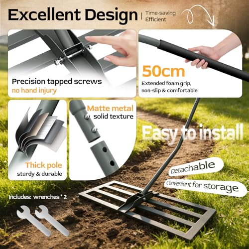 Lawn Leveling Rake -31.5''x11.8'' Heavy Duty Leveling Rake, Ergonomic Handle, Professional Ground Leveler for Yard, Soil, Grading, Gravel, Seeding, Do Not Hurt Turf, Save Effort