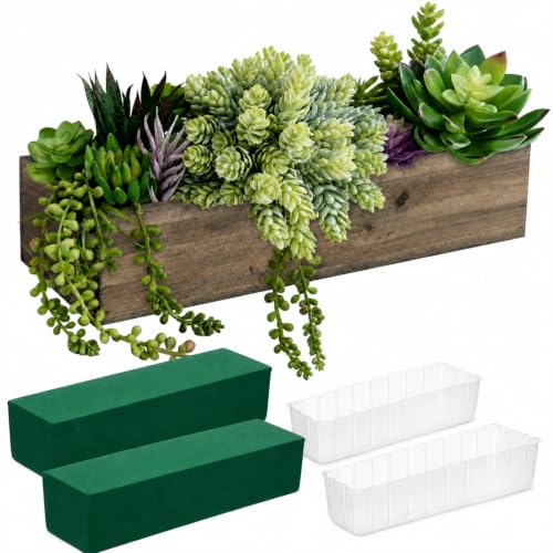 Dandat 2 Set Wood Boxes for Centerpieces 12x4 Inch Rectangle Wooden Planter Box Rustic Wooden Planters with Removable Plastic Liner Floral Foam Blocks for Christmas Wedding Garden Decor(Brown) - color: Brown, size: 12 X 4 Inch