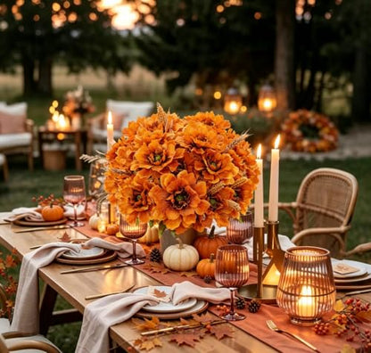 Fake Fall Flowers Artificial 4 Bundles Burnt Orange Mums for Vase - color: Brown Orange