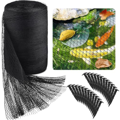 PACETAP 20 x 30 Ft Koi Pond Netting Kit, Heavy Duty Pond Netting Mesh Net Cover for Leaves, Protecting Koi Fish from Birds, Cats -Stakes Included - size: 20x30
