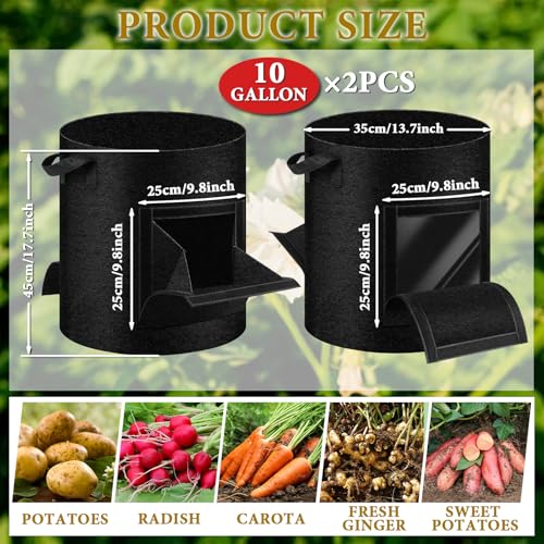 2 Pack 10 Gallon Potato Grow Bags with Pull-Down Harvest Window - size: 2Pack-10 Gallon-Pull-Down Harvest Window