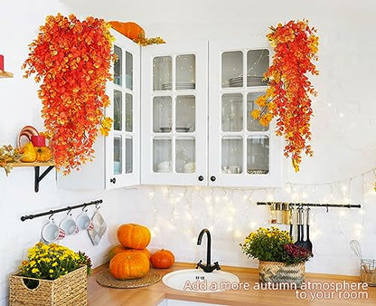RECUTMS 4Pcs Fall Artificial Flowers Hanging Eucalyptus Leaf Plants 29.9 in - color: Gold