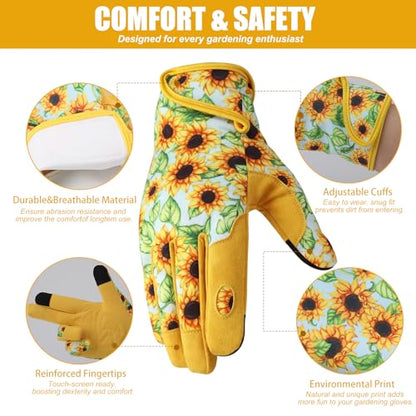 Sunflower Gardening Gloves Thorn Proof for Women Touchscreen Fingertips - style: Short